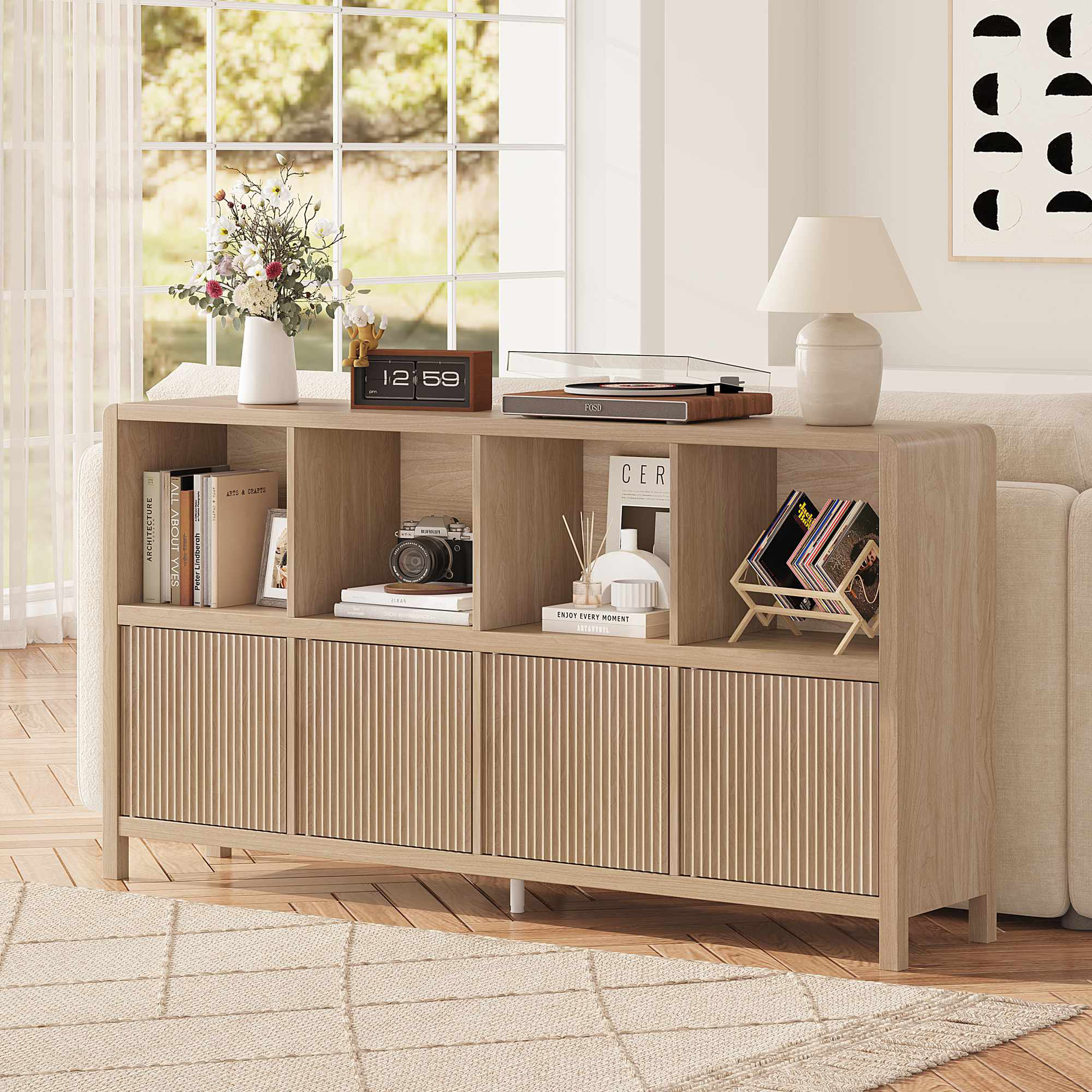 Latitude Run® Guinna Farmhouse 8 Cube Bookshelf With 4 Doors, Wood